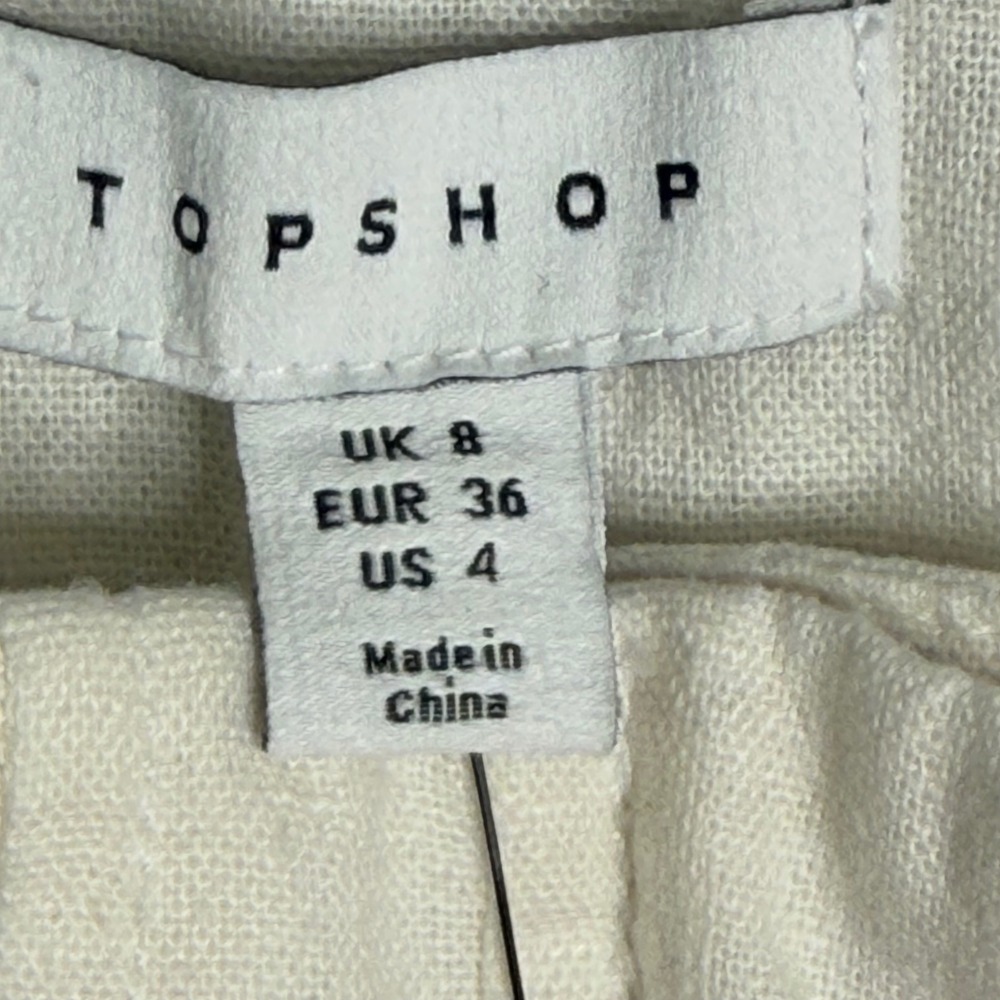 New Topshop Linen Blend Shorts Womens 4 White Pleated High Waist Preppy Costal - Picture 5 of 10